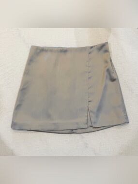 Silver Silk Mini Skirt with Slit | wild fable | small